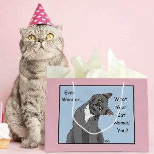 Cat Owner Funny Grey Cat Name Blue Large Gift Bag