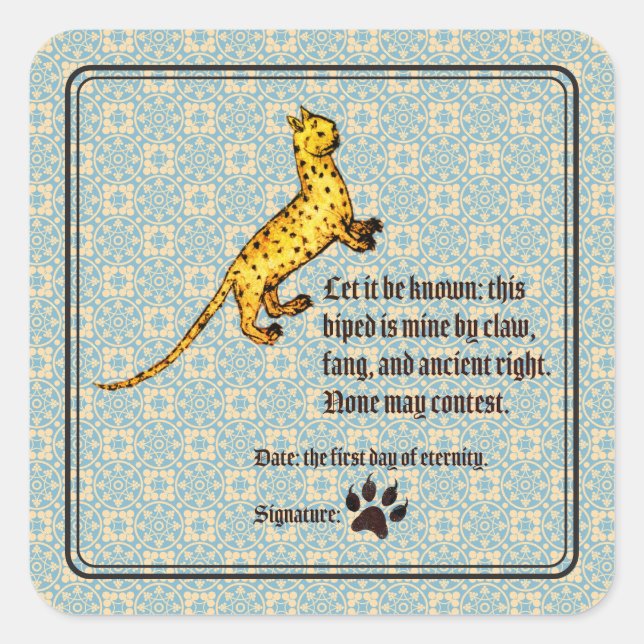 Cat Ownership Medieval Square Sticker (Front)