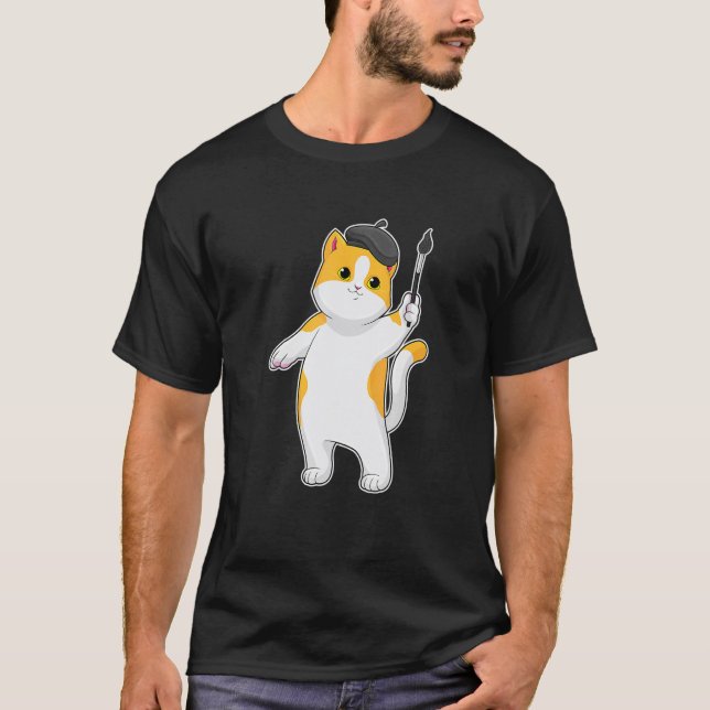 Cat Painter Paint Brush T-Shirt (Front)