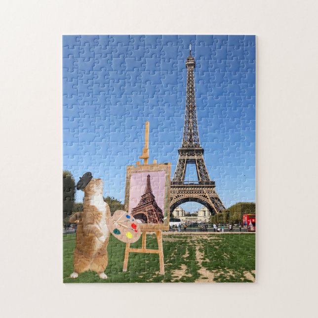 Cat Painting Eiffel Tower Paris France Travel  Jigsaw Puzzle (Vertical)