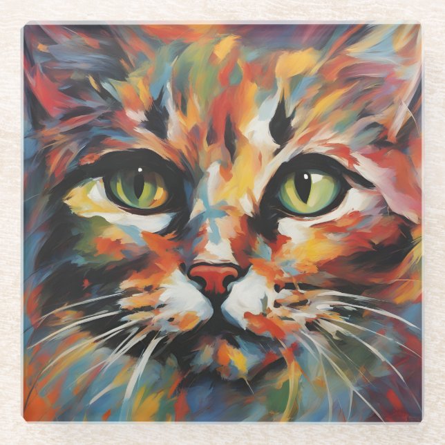 Cat Painting Glass Coaster (Front)