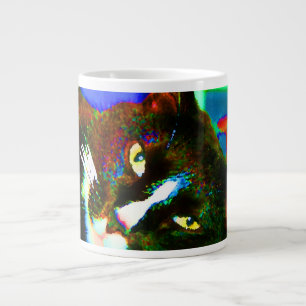 cat painting tuxedo colourful kitty animal design large coffee mug