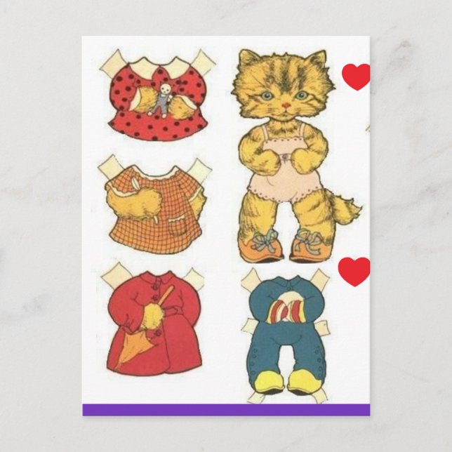 CAT PAPER DOLL VINTAGE BIRTHDAY POSTCARD (Front)