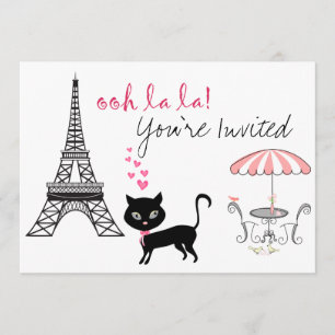 Cat Paris Birthday Invitation