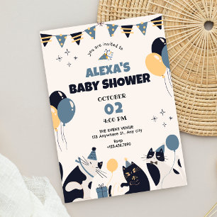 Cat party baby shower invitation