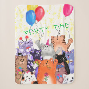 Cat Party Cartoon Sherpa Blanket Funny Cats