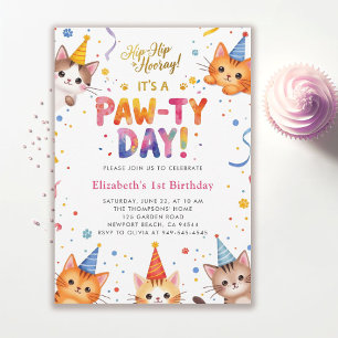 Cat Party Colourful Kittens Kids Cute 1st Birthday Invitation