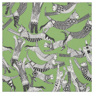 cat party green fabric