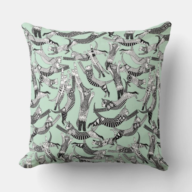 cat party mint throw pillow (Front)