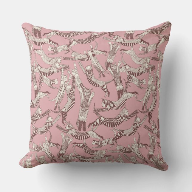 cat party pink throw pillow (Front)