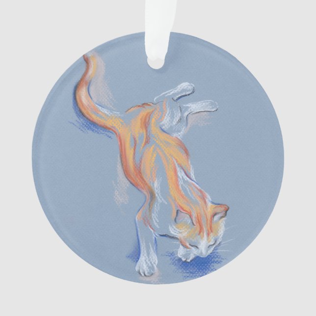 Cat Pastel Orange and White Tabby on Blue Ornament (Front)