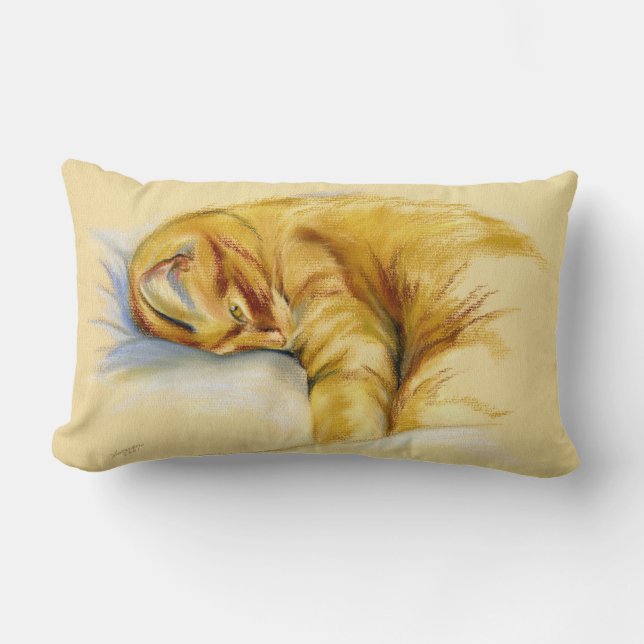 Cat Pastel - Orange Tabby Relaxed Pose Lumbar Pillow (Front)