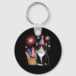 Cat Patriotic America Cats Usa Flag Fireworks 4th Keychain