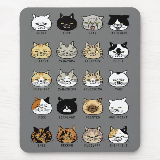 ＊cat pattern＊猫柄【ブサ猫】グレー マウスパッド mouse pad (Front)