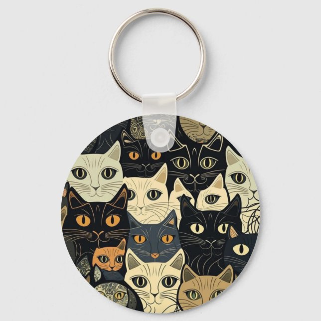 Cat Pattern Artsy Keychain (Front)