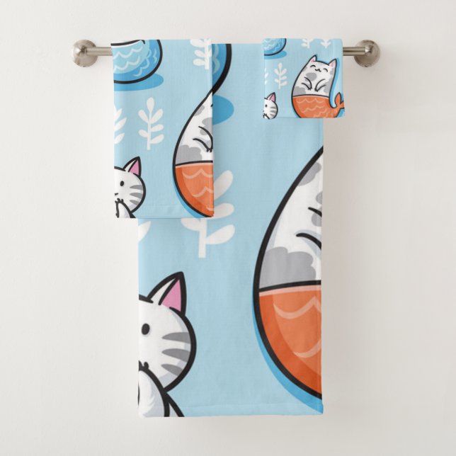 Cat pattern bath towel set (Insitu)