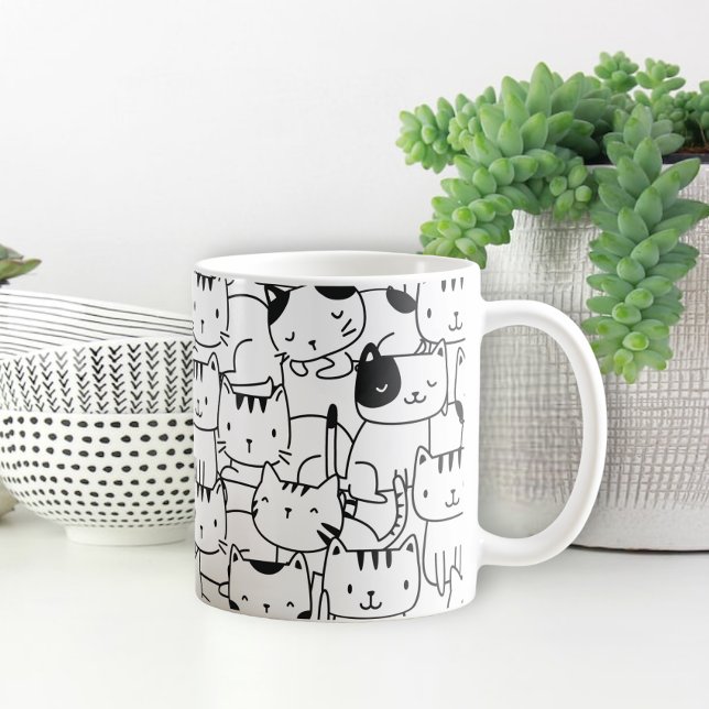 Cat Pattern Black and White Cute Coffee Mug (Creator Uploaded)