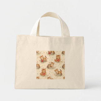 cat pattern christmas mini tote bag