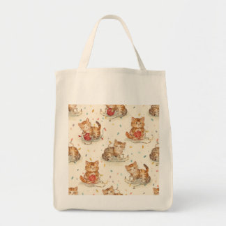 cat pattern christmas tote bag