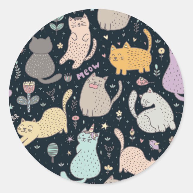 Cat pattern classic round sticker (Front)