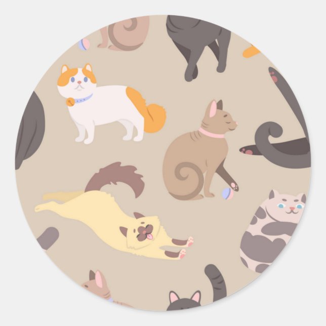 Cat pattern classic round sticker (Front)