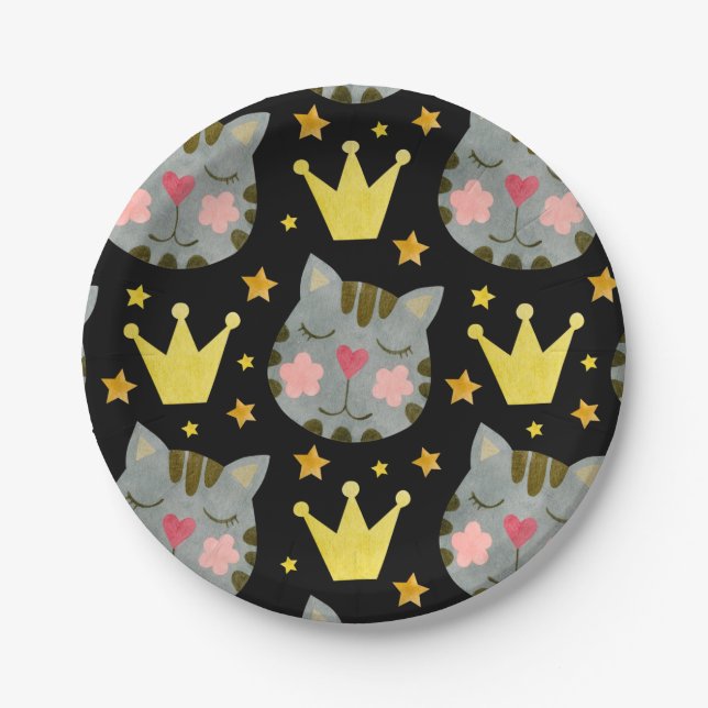 Cat Pattern Cute Pets Animals   Paper Plate (Front)
