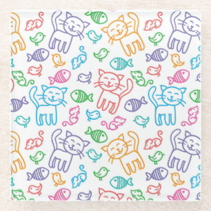 cat pattern glass coaster
