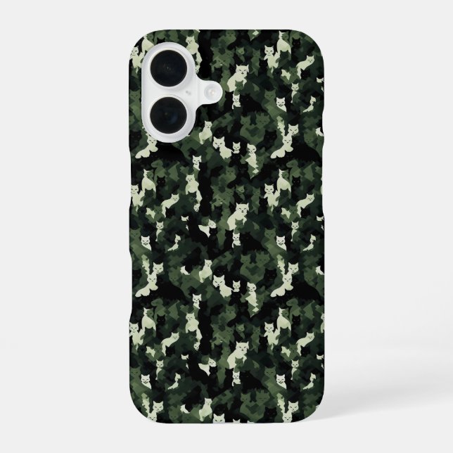 Cat Pattern Green Camouflage iPhone 16 Case (Back)