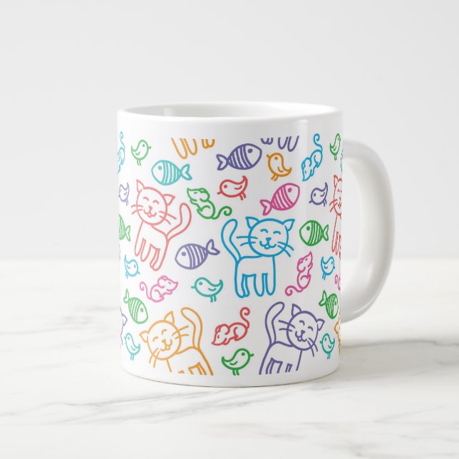 cat pattern large coffee mug (Front Right)