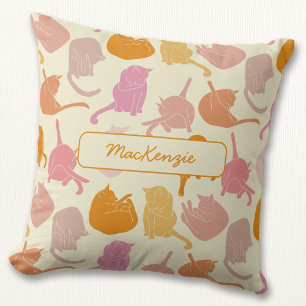 Cat Pattern Pink Orange Personalize Throw Pillow