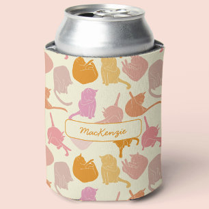 Cat Pattern Pink Orange Personalized Can Cooler
