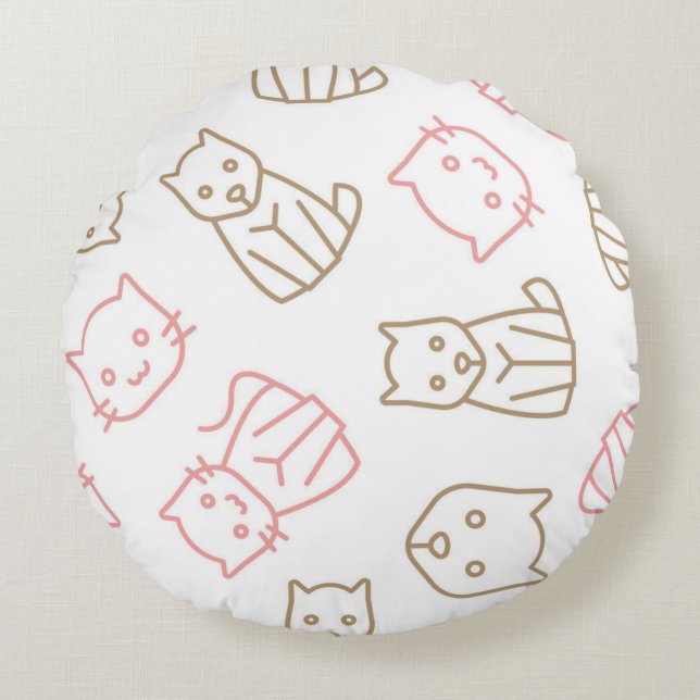Cat pattern round pillow (Front)