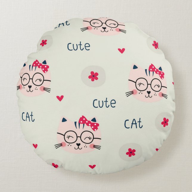 Cat pattern round pillow (Front)