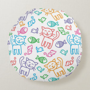 cat pattern round pillow