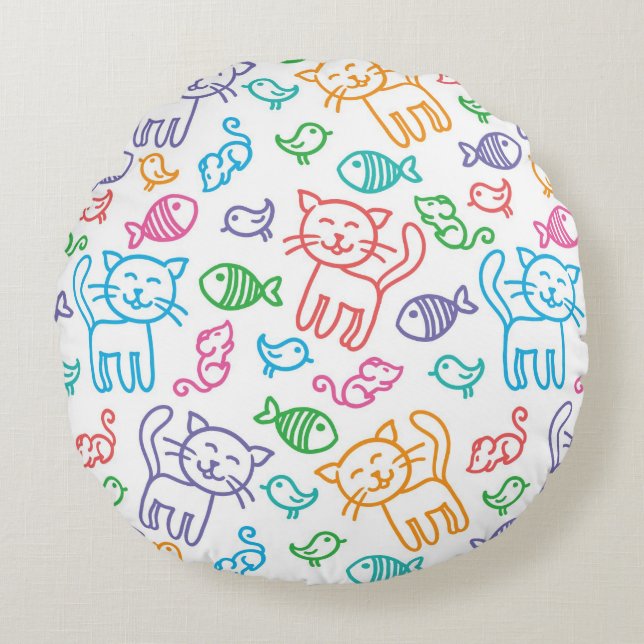 cat pattern round pillow (Front)