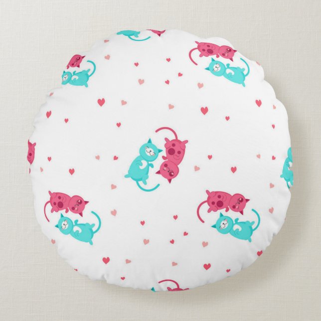 Cat pattern round pillow (Front)