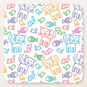 cat pattern square paper coaster
