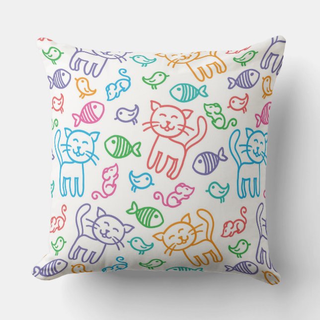cat pattern throw pillow (Front)