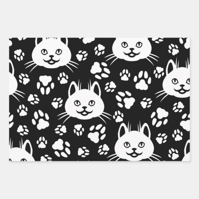 Cat pattern wrapping paper sheet (Front)