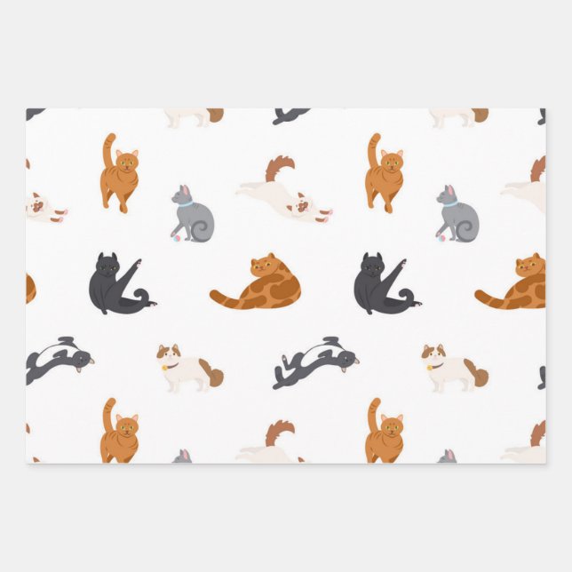 Cat pattern wrapping paper sheet (Front)