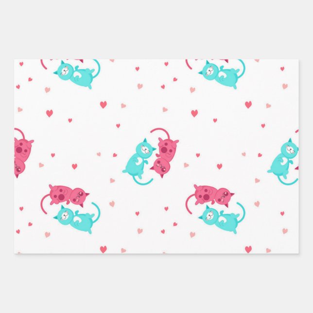 Cat pattern wrapping paper sheet (Front)