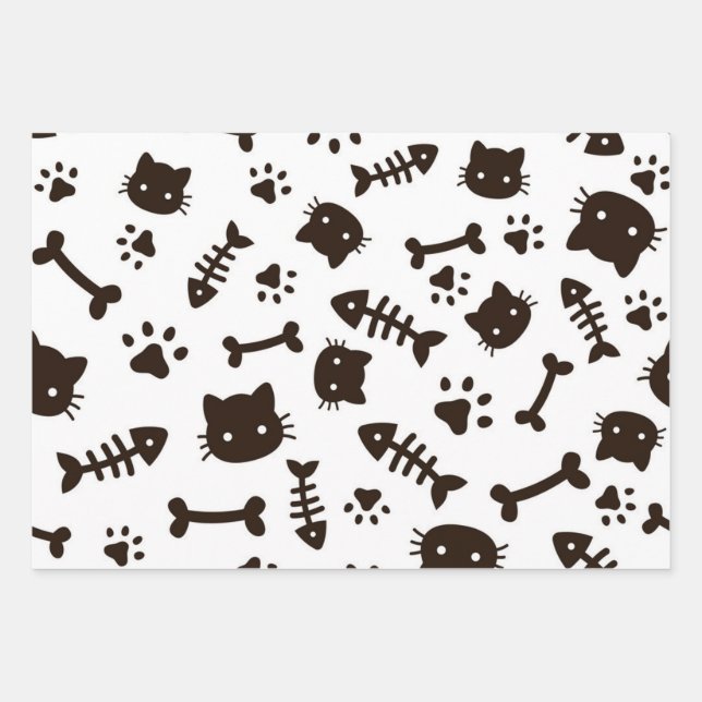 Cat pattern wrapping paper sheet (Front)