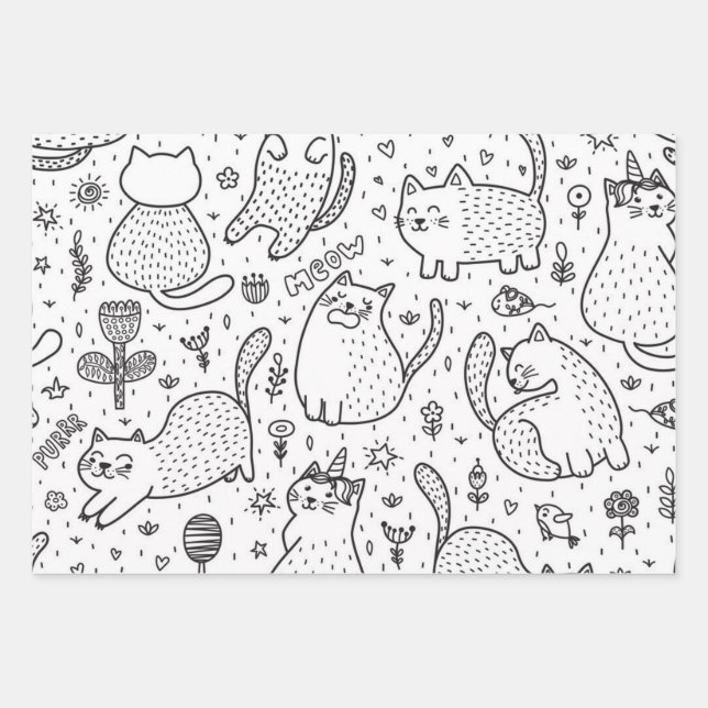 Cat pattern wrapping paper sheet (Front)