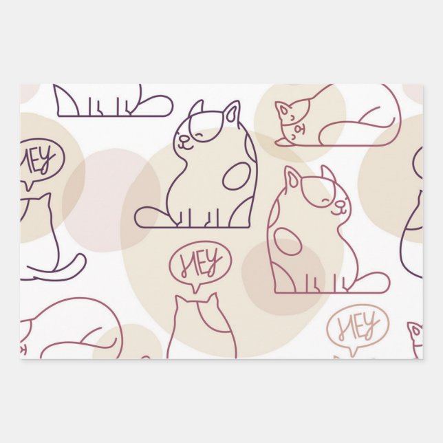Cat pattern wrapping paper sheet (Front)