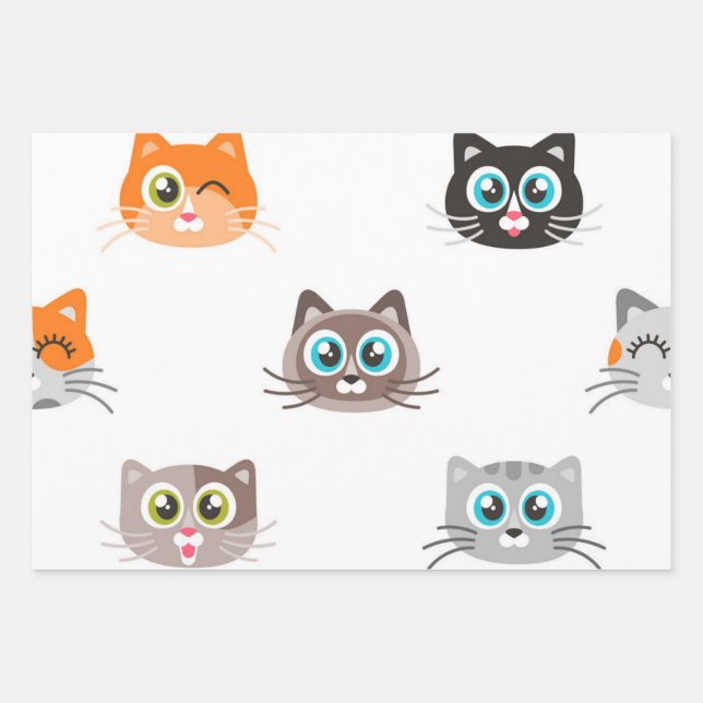Cat pattern wrapping paper sheet (Front)
