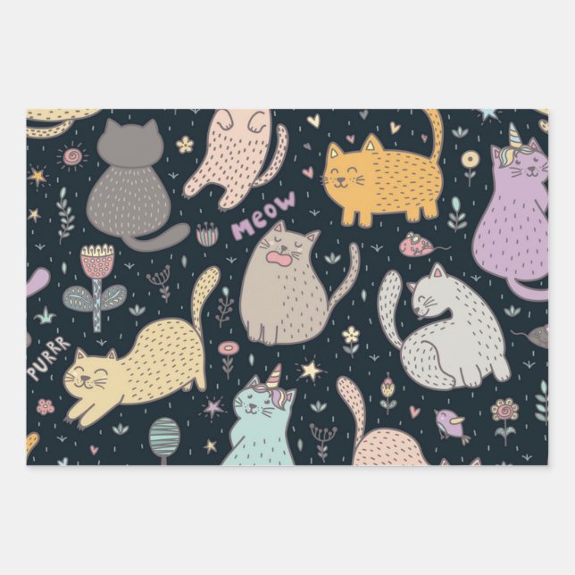 Cat pattern wrapping paper sheet (Front)