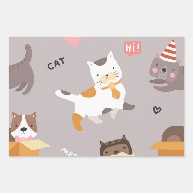 Cat pattern wrapping paper sheet (Front)