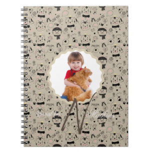 Cat Patterns Monogram Personalised Your Kids Photo Notebook