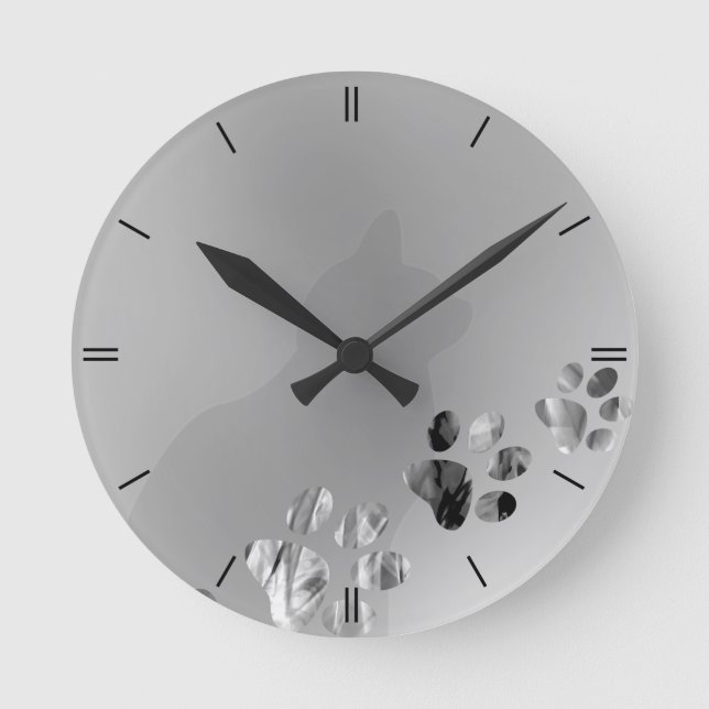 Cat Paw Black & White Round Clock (Front)