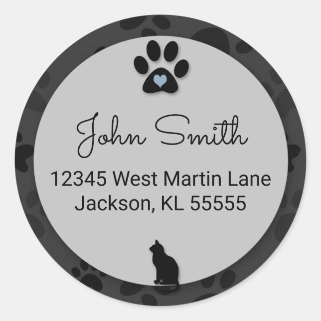 Cat Paw Black with Grey and Blue for Address Classic Round Sticker (Front)